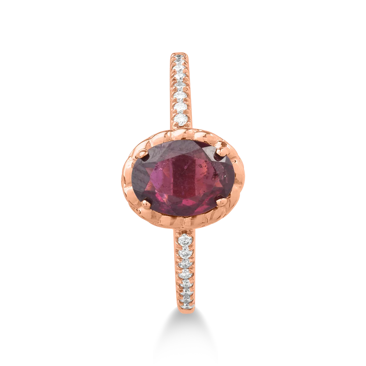 18K rose gold ring with 1.12ct garnet and 0.078ct diamonds