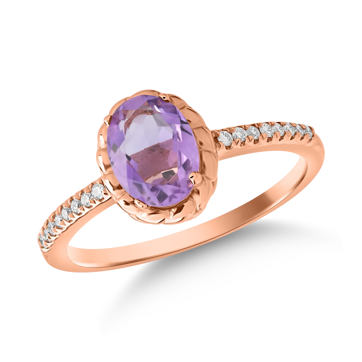 18K rose gold ring with 0.89ct amethyst and 0.078ct diamonds