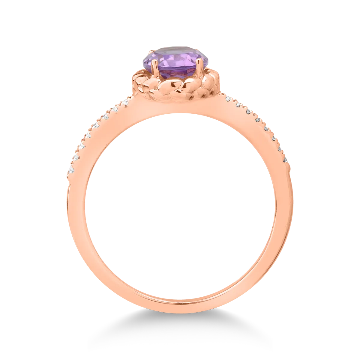 18k rózsaszín arany gyűrű ametiszt 0.89ct és gyémánt 0.078ct