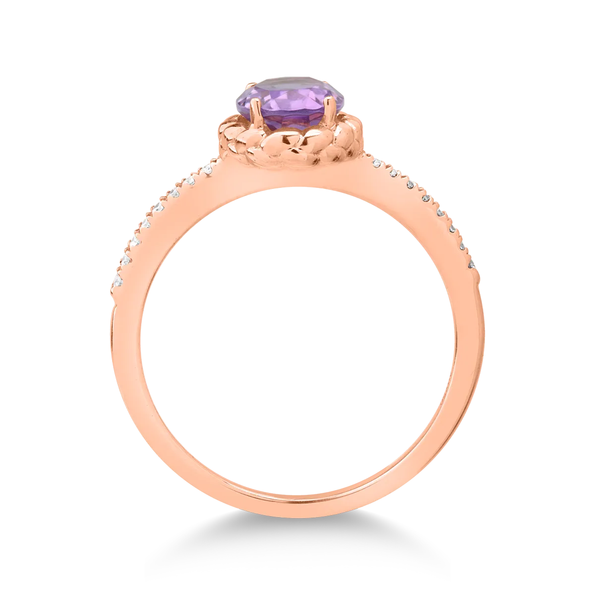 Пръстен от розово злато 18K с аметист 0.89ct и диаманти 0.078ct