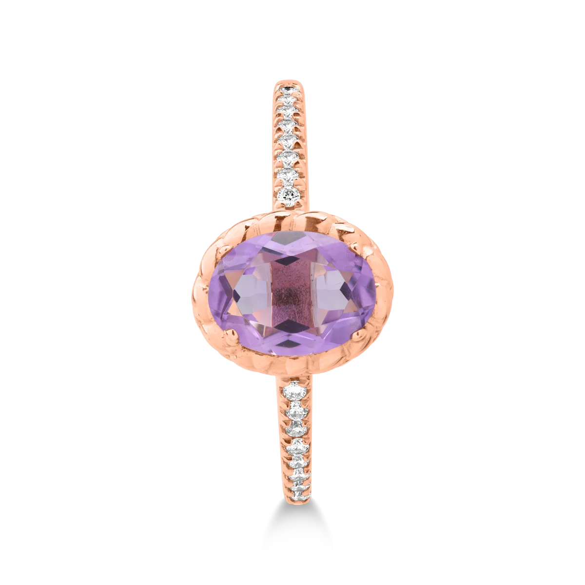 Пръстен от розово злато 18K с аметист 0.89ct и диаманти 0.078ct