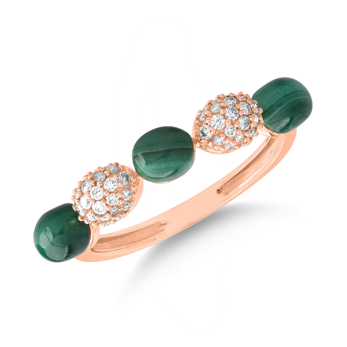 18K rose gold ring with 2.13ct malachites and 0.249ct diamonds