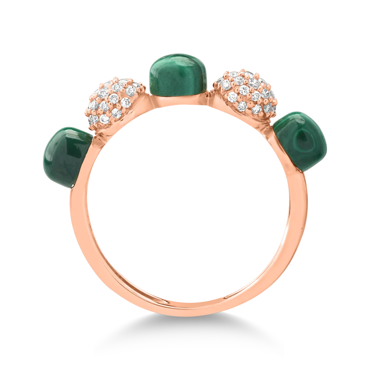 Inel din aur roz de 18K cu malachite de 2.13ct si diamante de 0.249ct