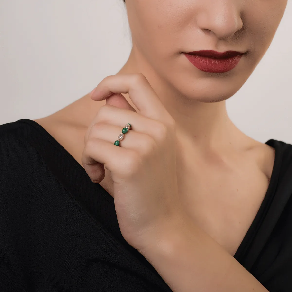 Inel din aur roz de 18K cu malachite de 2.13ct si diamante de 0.249ct