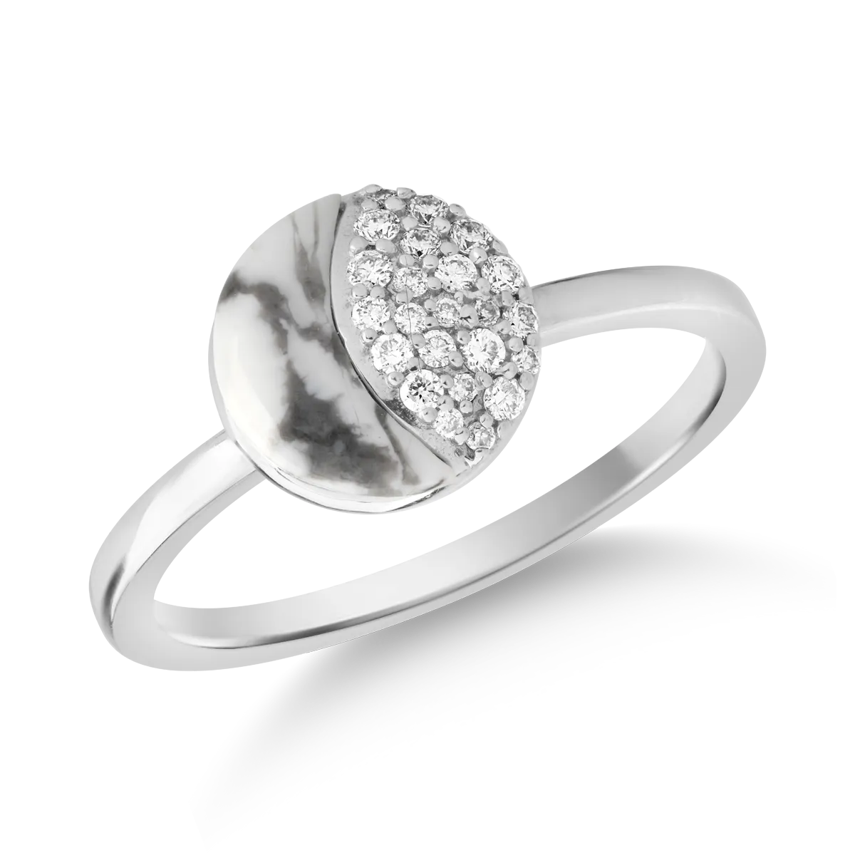 Inel din aur alb de 18K cu turcoaz alb de 0.37ct si diamante de 0.116ct