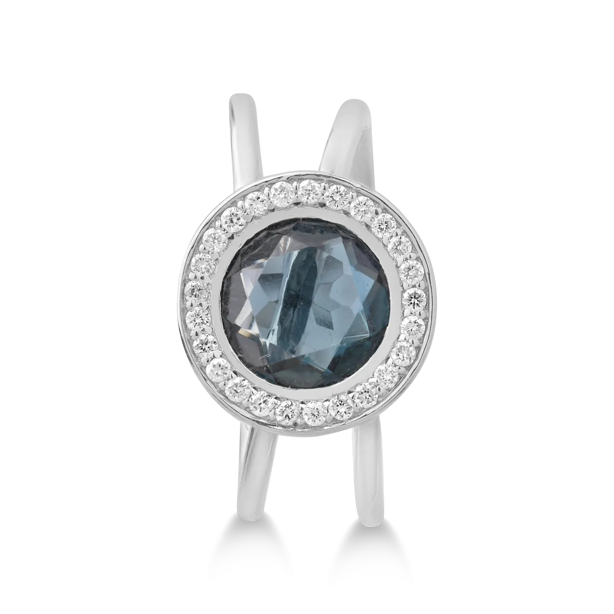 Пръстен от 18K бяло злато с 1.68ct лондонски син топаз и 0.156ct диаманти