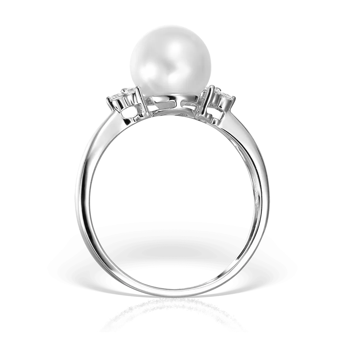 Inel din aur alb de 14K cu perla de cultura de apa dulce de 7.5ct si diamante de 0.09ct