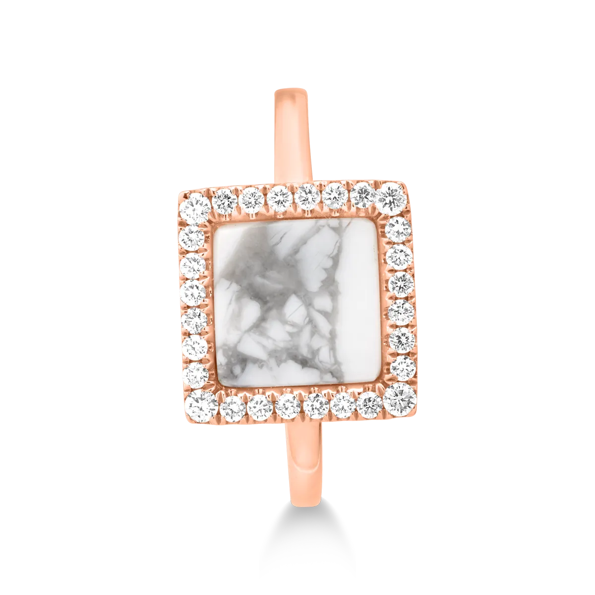 Inel din aur roz de 18K cu turcoaz alb de 1.72ct si diamante de 0.243ct