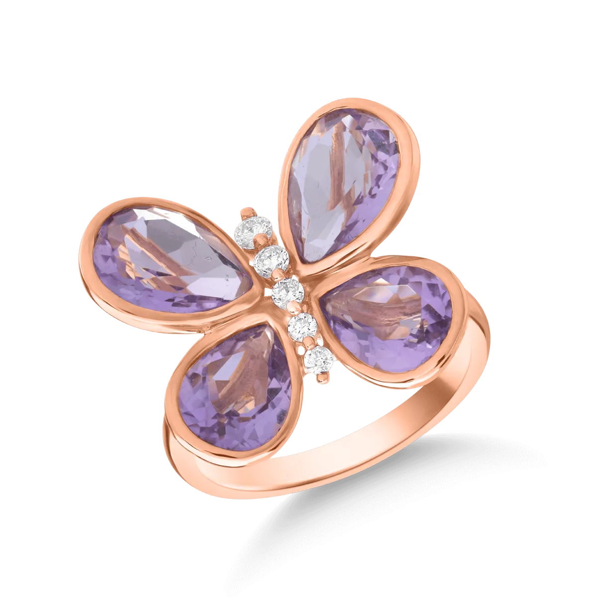 18K rose gold ring with 4.053ct amethyst and 0.115ct diamonds