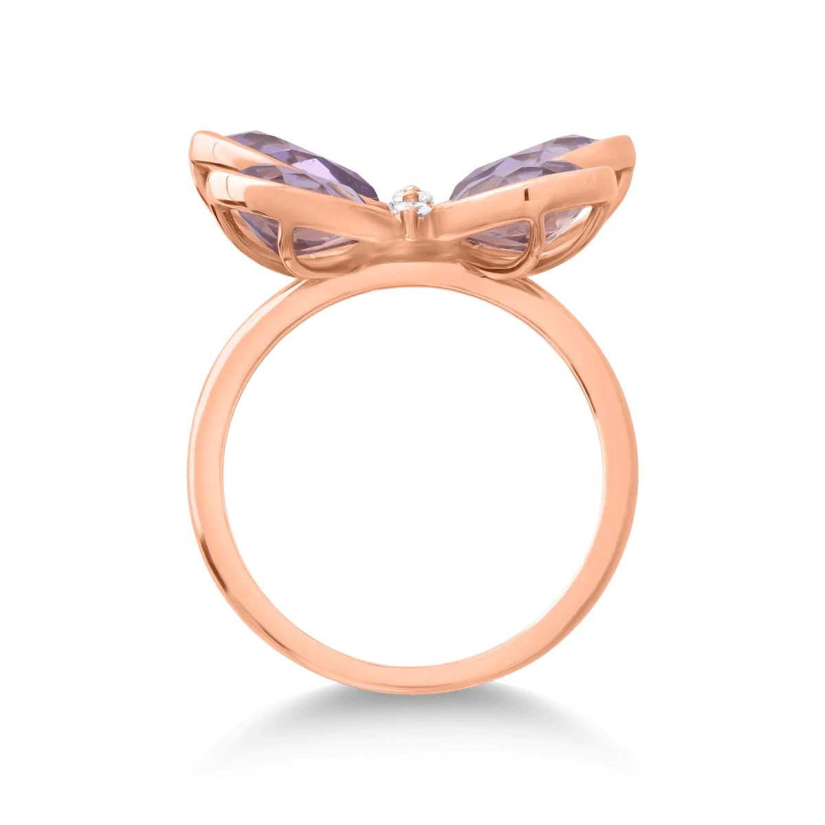 Inel fluture din aur roz de 18K cu ametiste de 4.053ct si diamante de 0.115ct