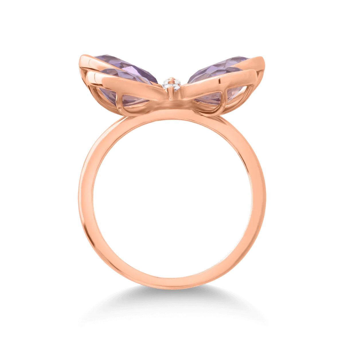 Pierścionek z 18K różowego złota z 4.053ct ametystami i 0.115ct diamentami