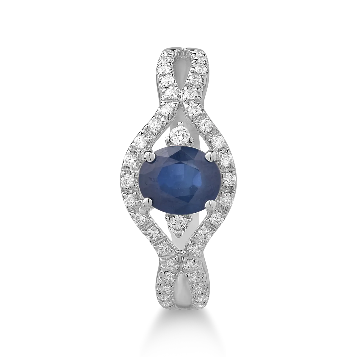 Inel din aur alb de 14K cu safir de 1ct si diamante de 0.2ct