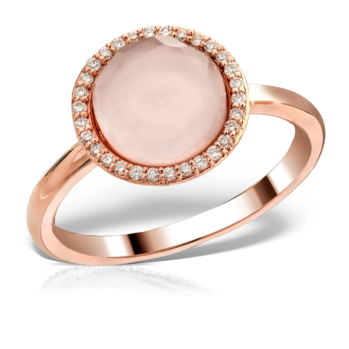 18K rose gold ring with 3.124ct pink quartz and mother of pearl and 0.11ct diamonds