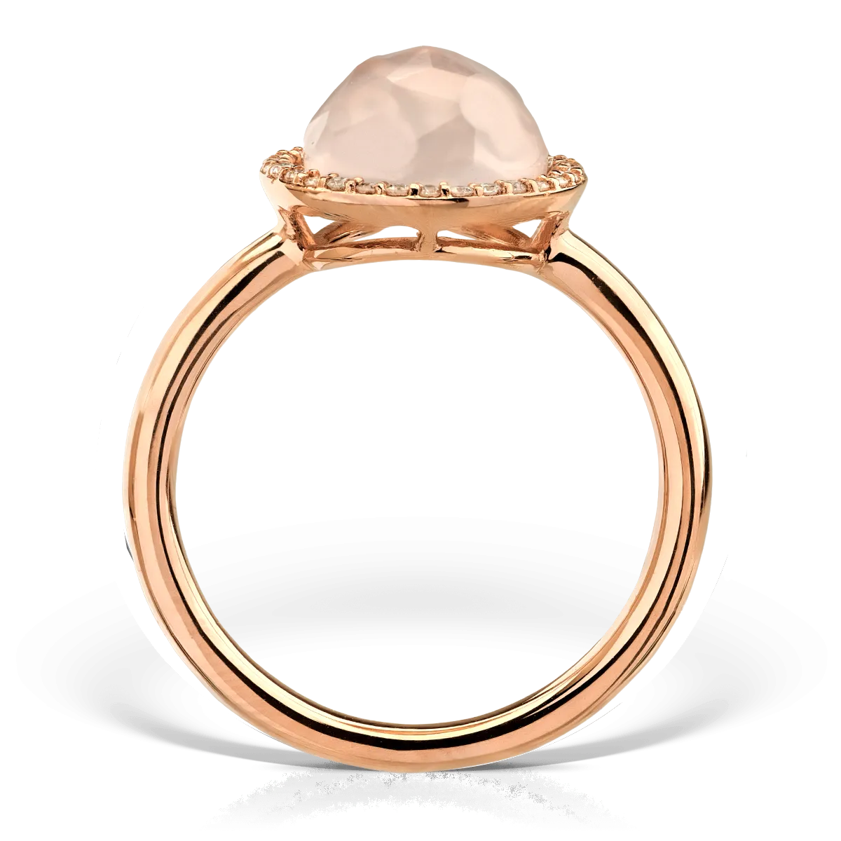 18K rose gold ring with 3.124ct pink quartz and mother of pearl and 0.11ct diamonds