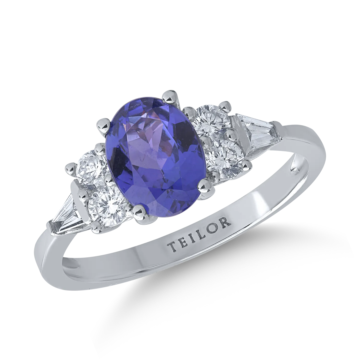 Teilor Inel din aur alb cu tanzanit oval de 1.3ct si diamante de 0.4ct
