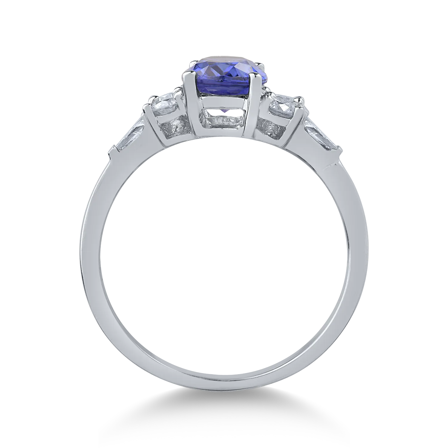 Inel din aur alb de 14K cu tanzanit oval de 1.31ct si diamante de 0.40ct