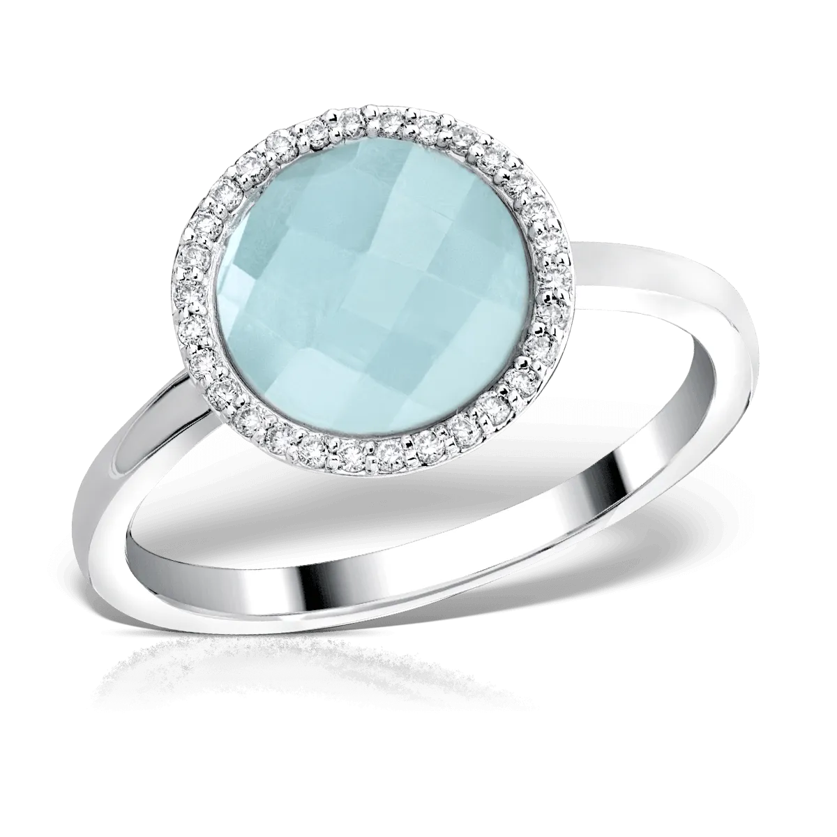 18K white gold ring with 3.52ct light blue topaz and 0.112ct diamonds