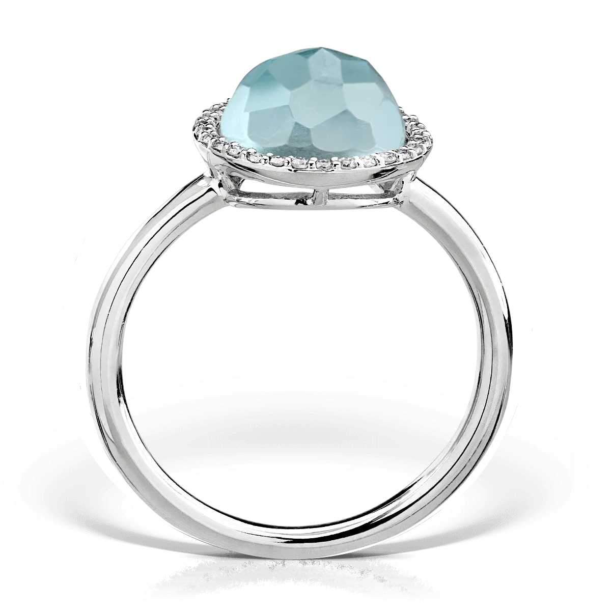 Inel din aur alb de 18K cu topaz albastru deschis de 3.52ct si diamante de 0.112ct