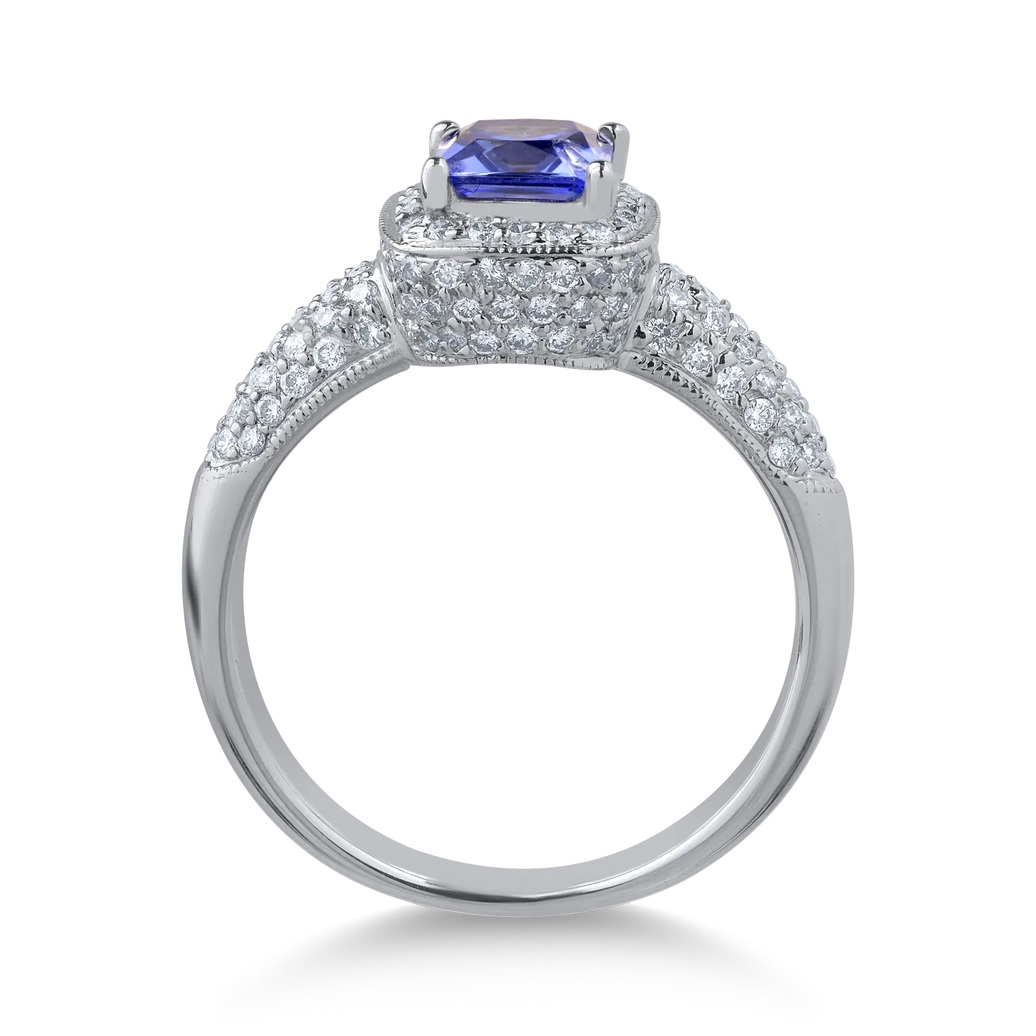 18K fehérarany gyűrű 0.73ct tanzanittal és 0.65ct gyémántokkal