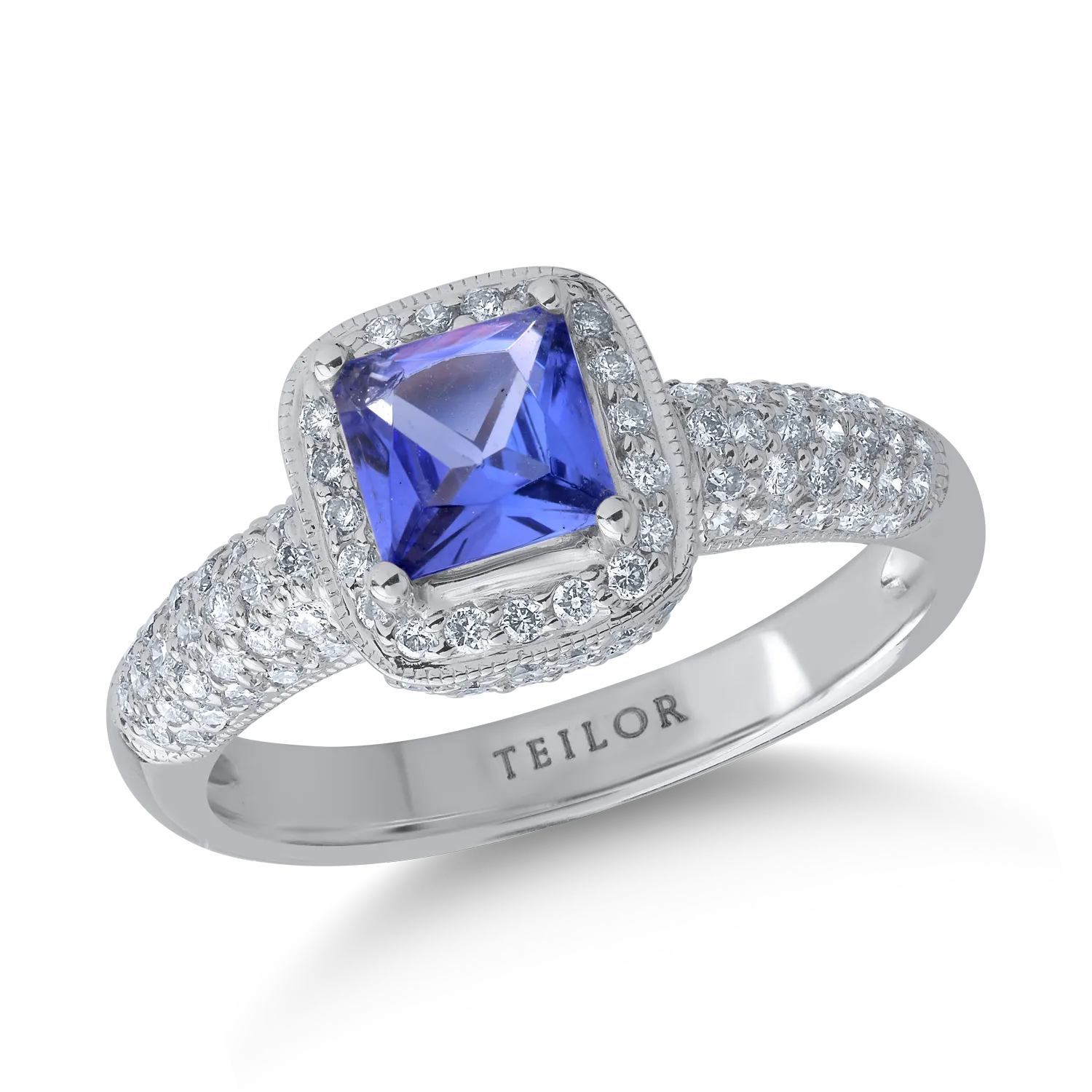 Inel din aur alb cu tanzanit de 0.73ct si diamante de 0.65ct