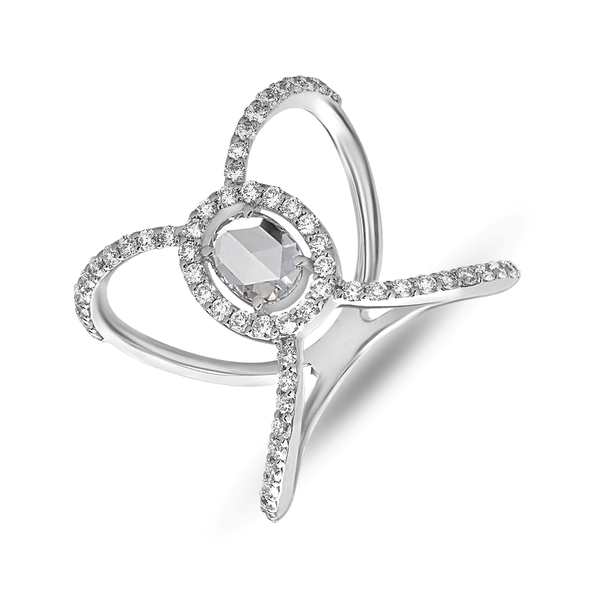 Teilor Inel din aur alb cu diamante ovale si rotunde de 1ct