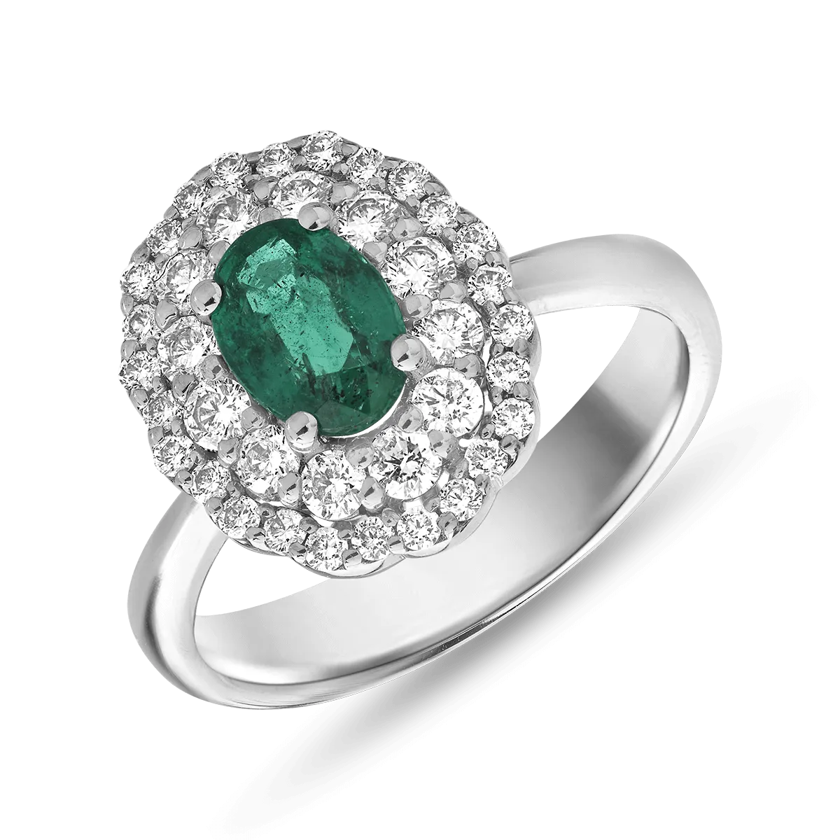 18K white gold ring with 0.66ct emerald and 0.56ct diamonds