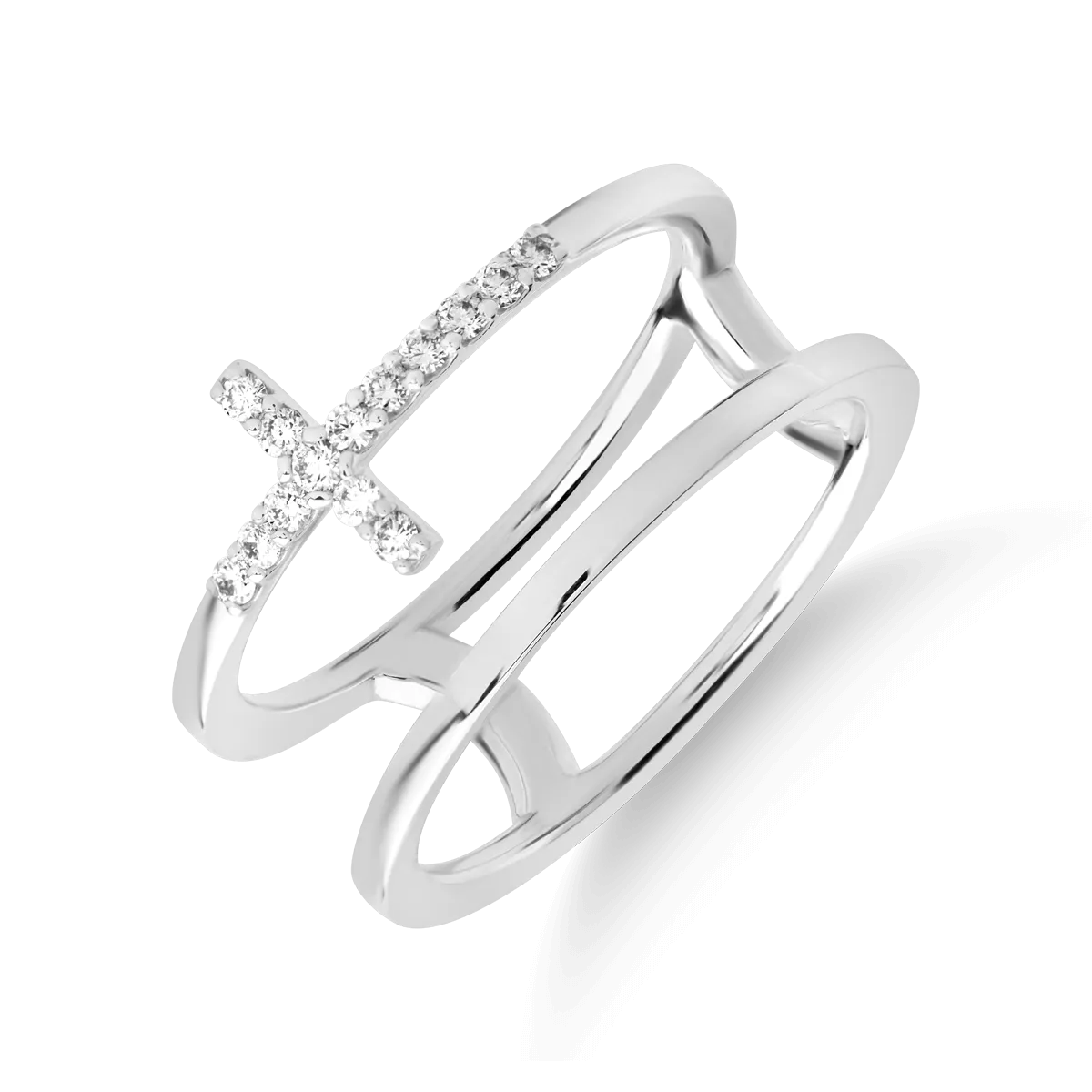 Inel cu cruce din aur alb de 18K cu diamante de 0.14ct