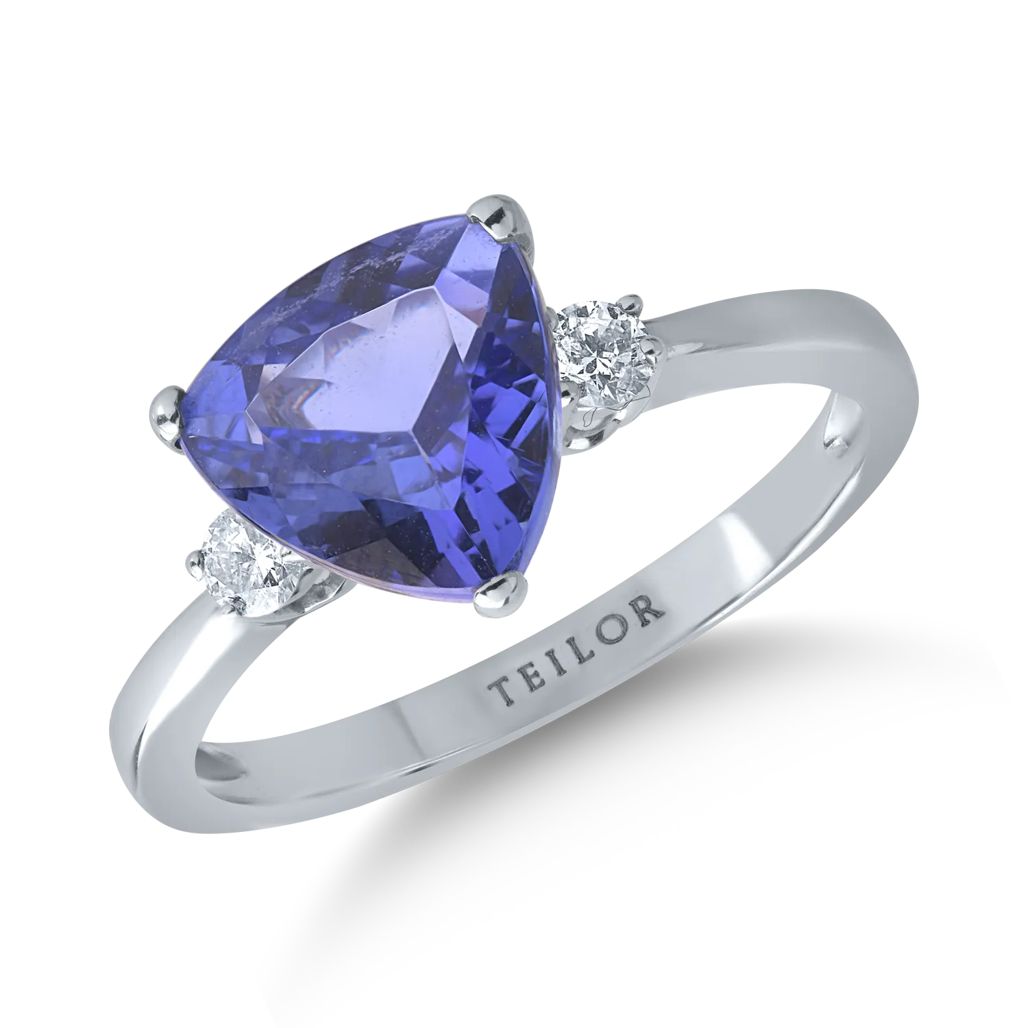 Inel din aur alb cu tanzanit de 2.31ct si diamante de 0.13ct