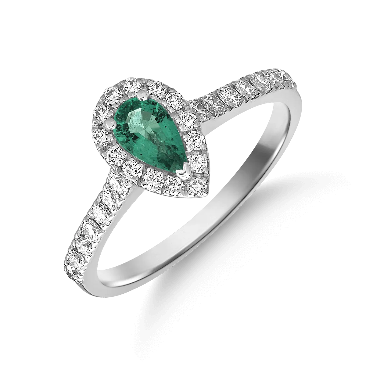 18K white gold ring with 0.33ct emerald and 0.38ct diamonds