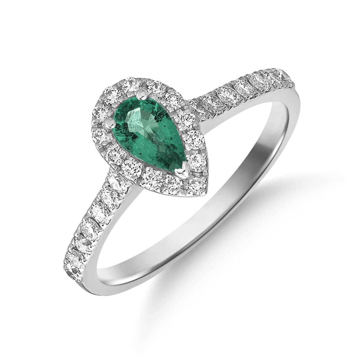 Teilor Inel din aur alb cu smarald pear de 0.3ct si diamante de 0.3ct