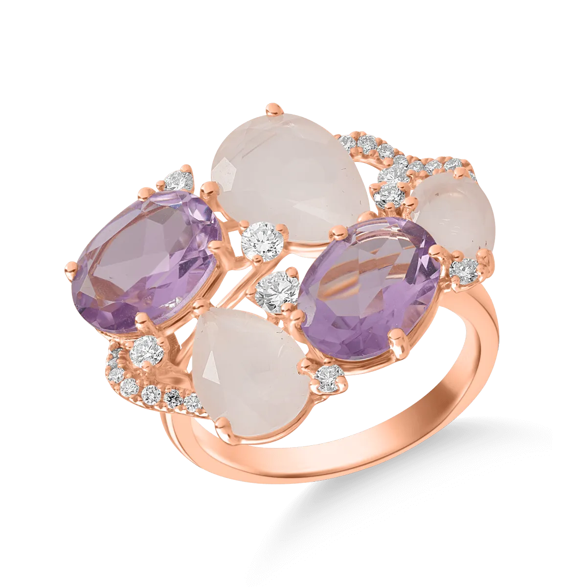 18K rose gold ring with 5.8ct precious and semiprecious stones