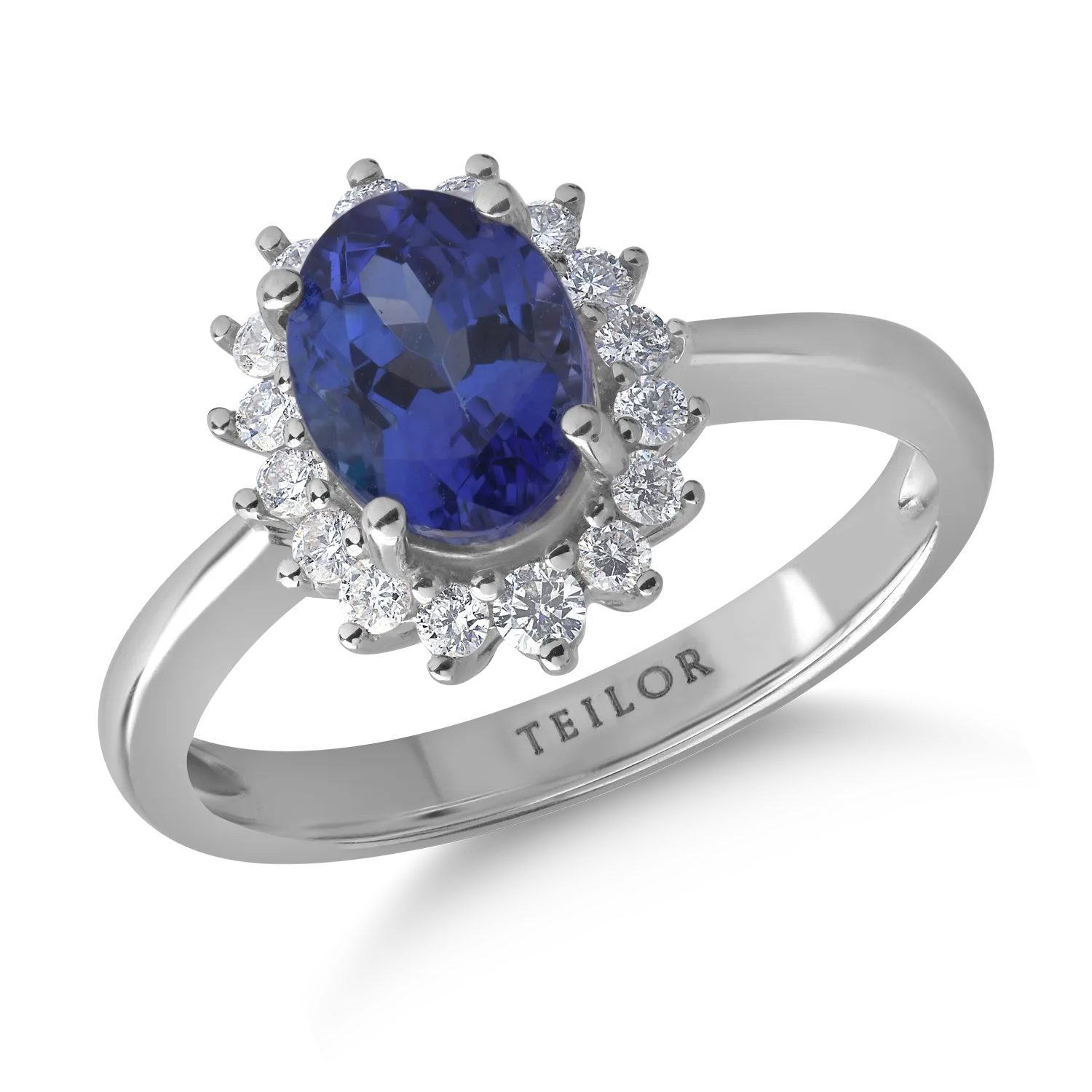 Teilor Inel din aur alb cu tanzanit oval de 1.4ct si diamante de 0.2ct