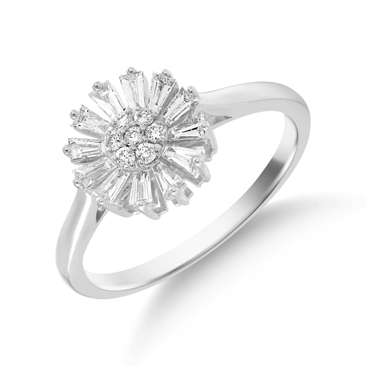 Inel floare din aur alb de 14K cu diamante de 0.37ct