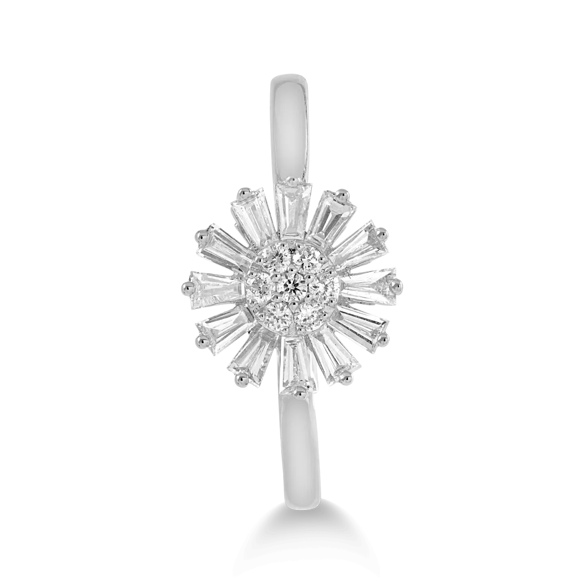 Inel floare din aur alb de 14K cu diamante de 0.39ct