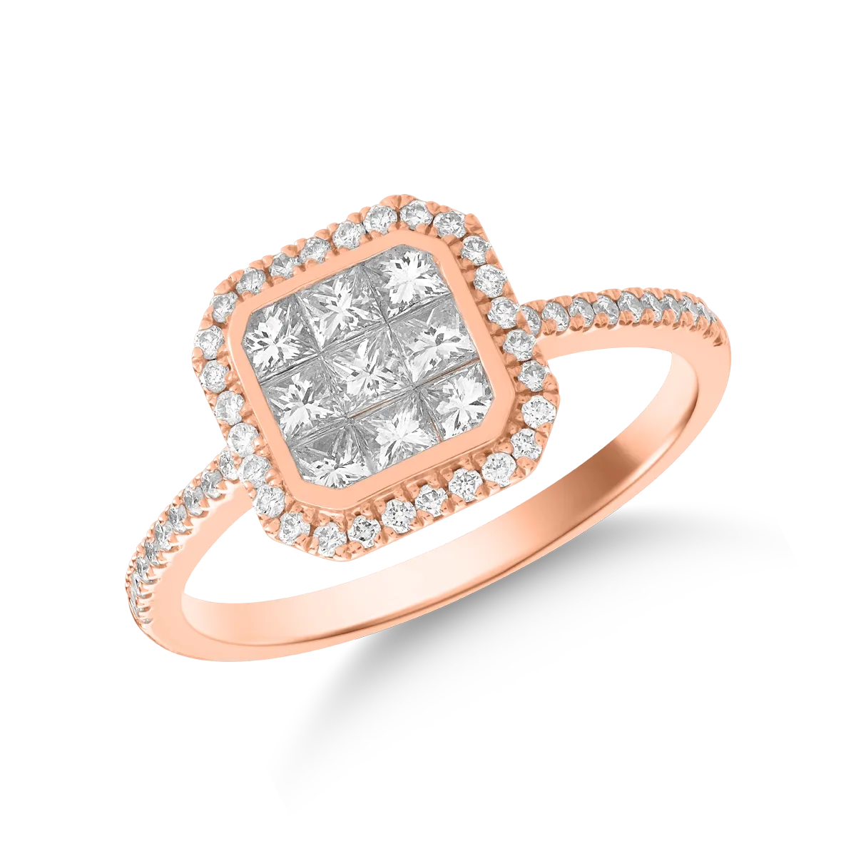 Inel din aur roz de 14K cu diamante de 0.62ct