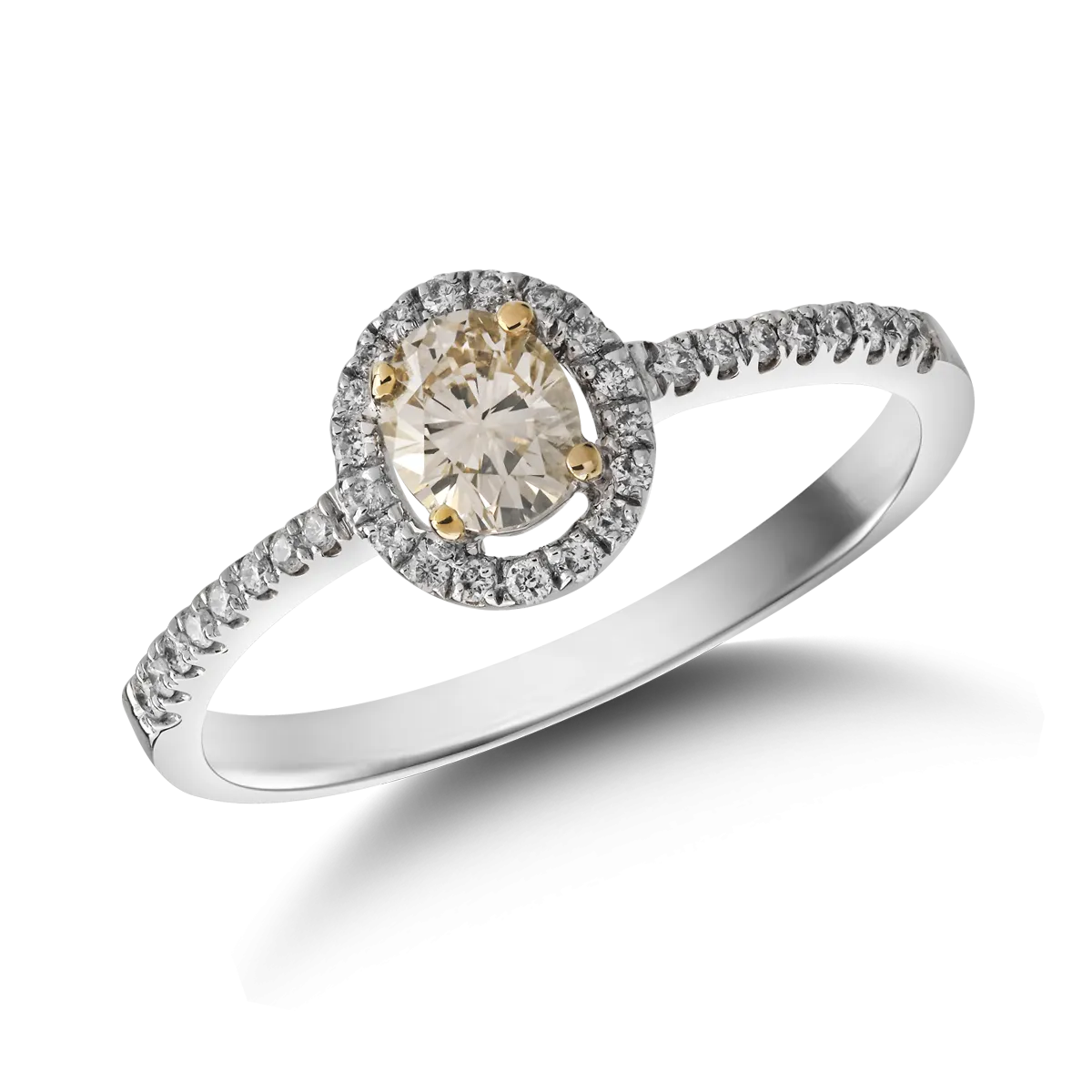 Inel din aur alb de 18K cu diamant maro de 0.49ct si diamante de 0.15ct