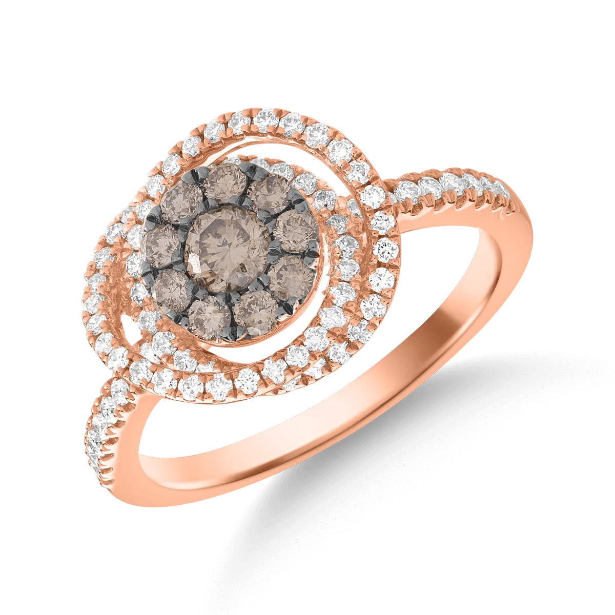 14K rose gold ring with 0.3ct brown diamonds and 0.28ct white diamonds