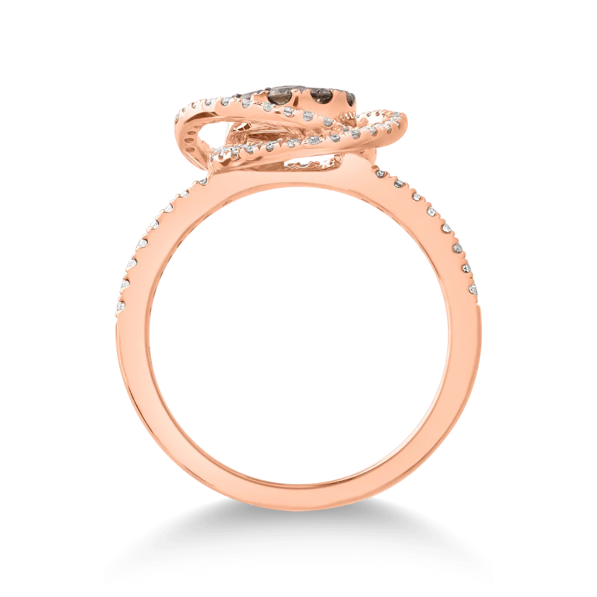 Inel din aur roz de 14K cu diamante maro de 0.3ct si diamante transparente de 0.28ct
