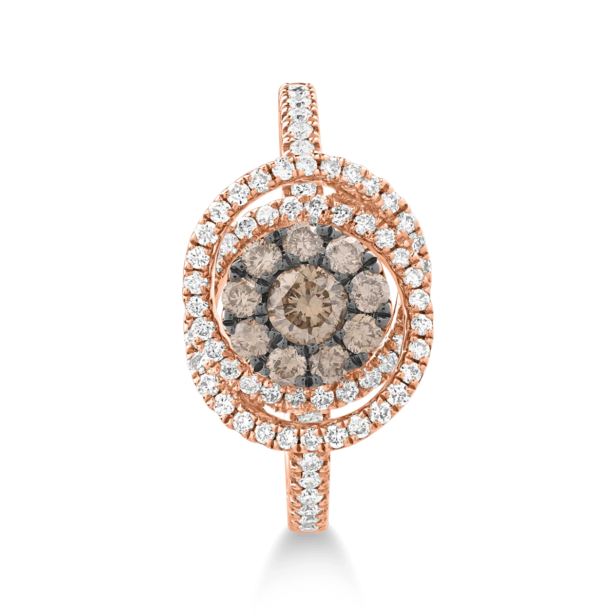 14K rose gold ring with 0.3ct brown diamonds and 0.28ct white diamonds