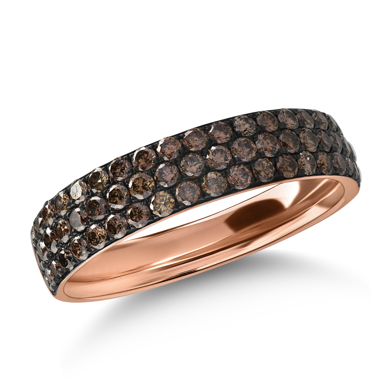 пръстен половин вечност от розово злато с 0.95кt кафяви диаманти