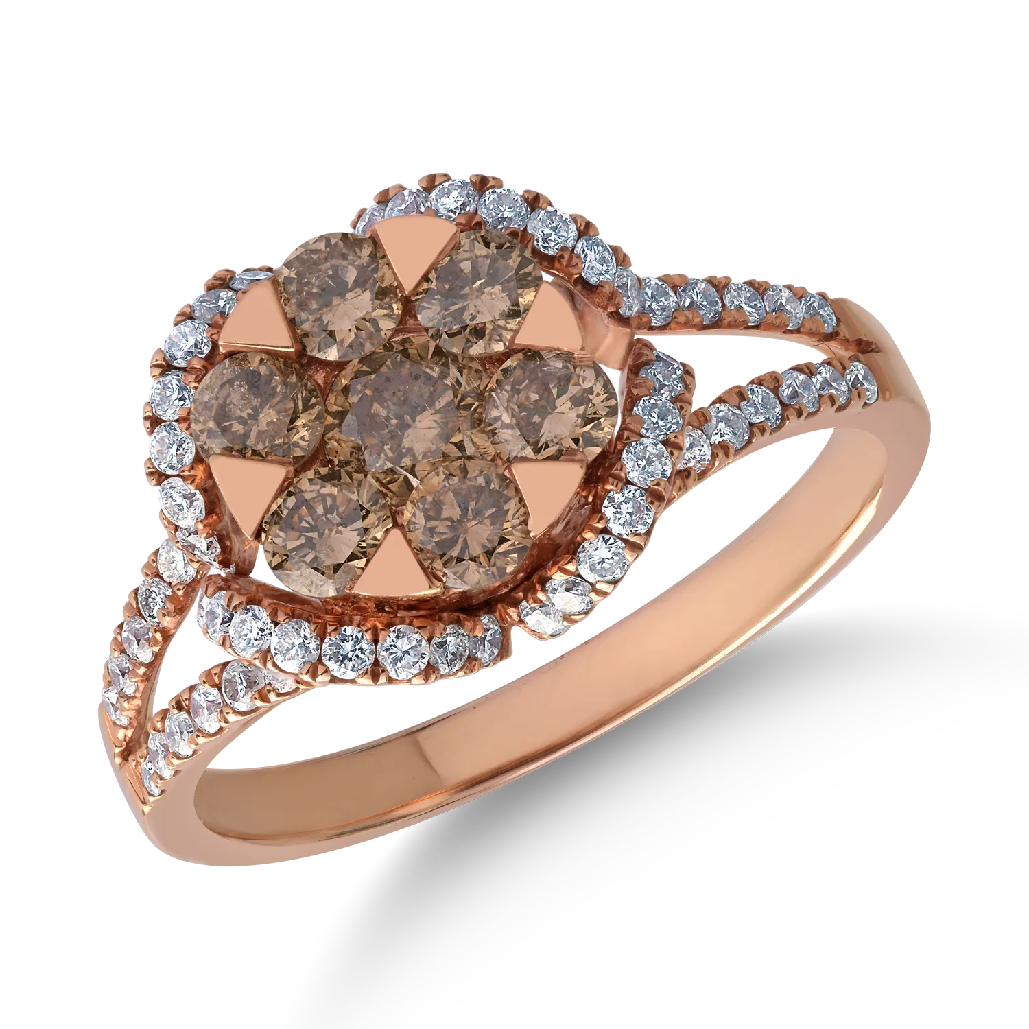 14K rose gold ring with 0.786ct brown diamonds and 0.44ct clear diamonds