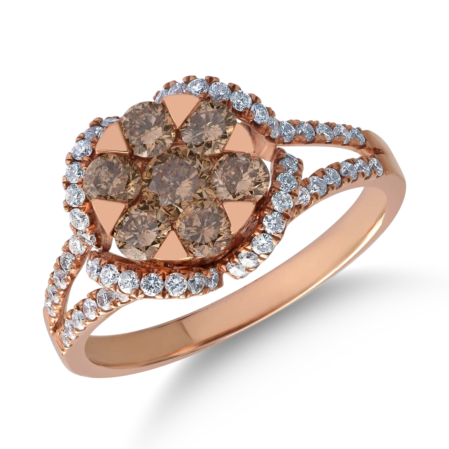 Teilor Inel din aur roz cu diamante maro de 0.786ct si diamante transparente de 0.44ct