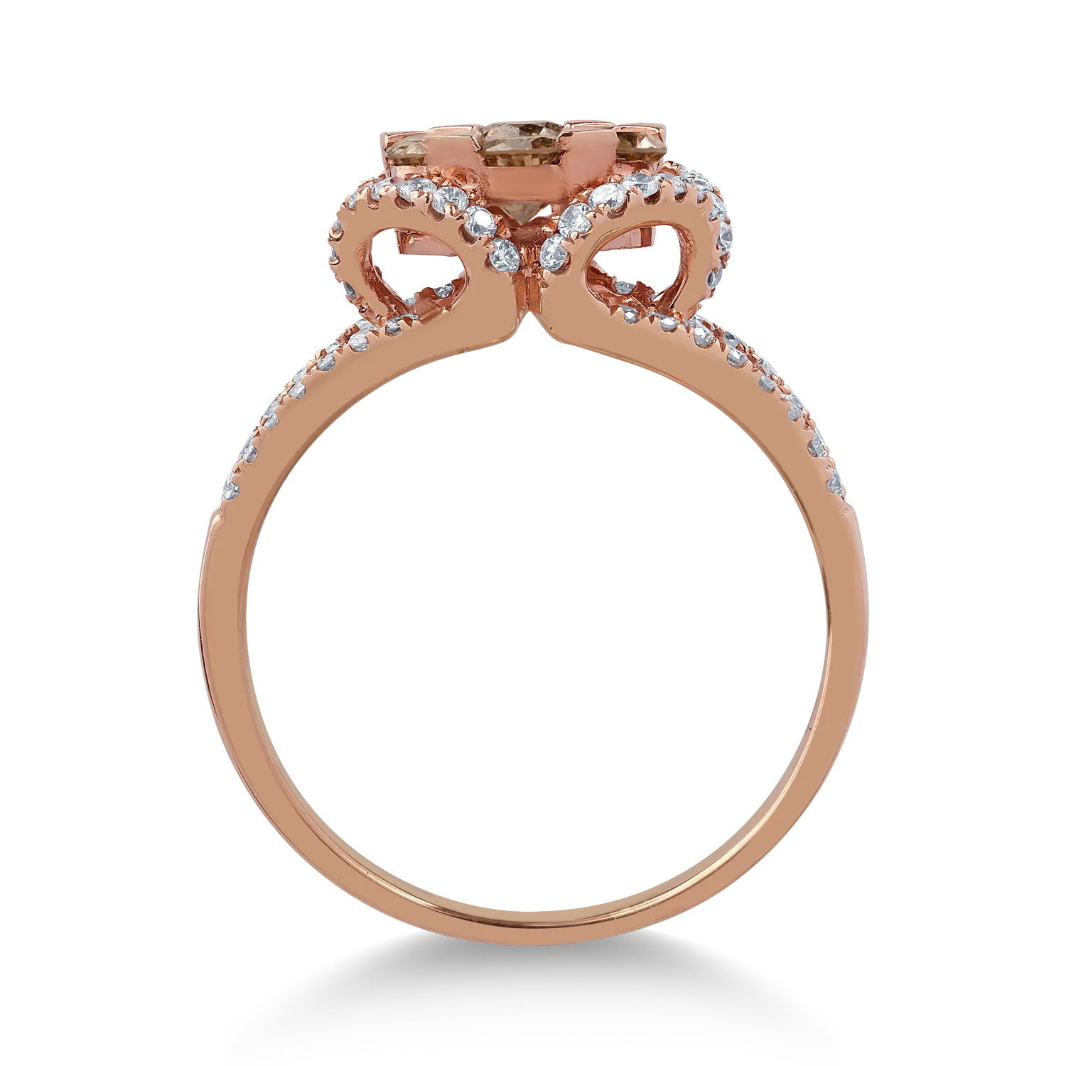Inel din aur roz de 14K cu diamante maro de 0.786ct si diamante transparente de 0.44ct