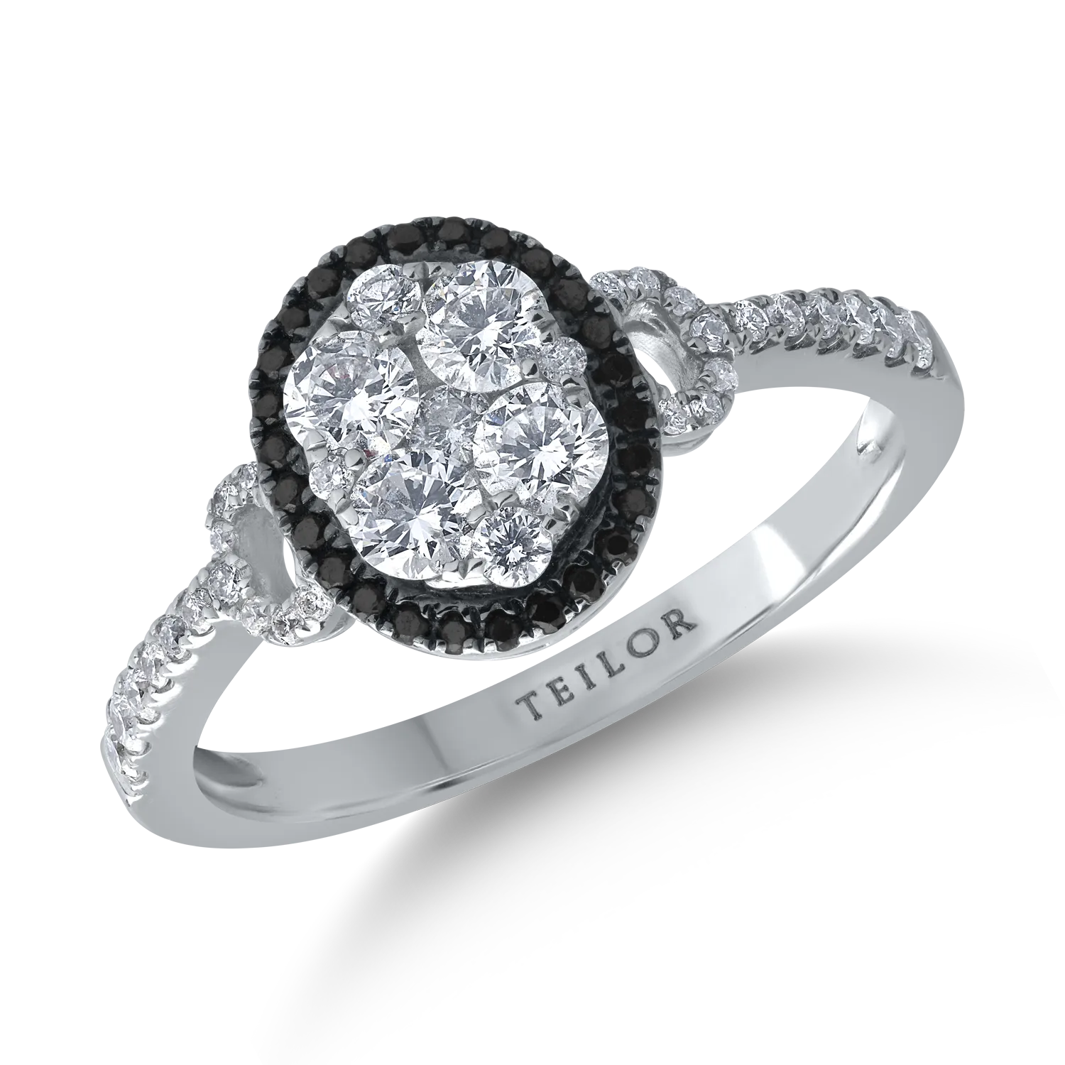 18K fehérarany gyűrű 0.64ct tiszta gyémántokkal és 0.08ct fekete gyémántokkal