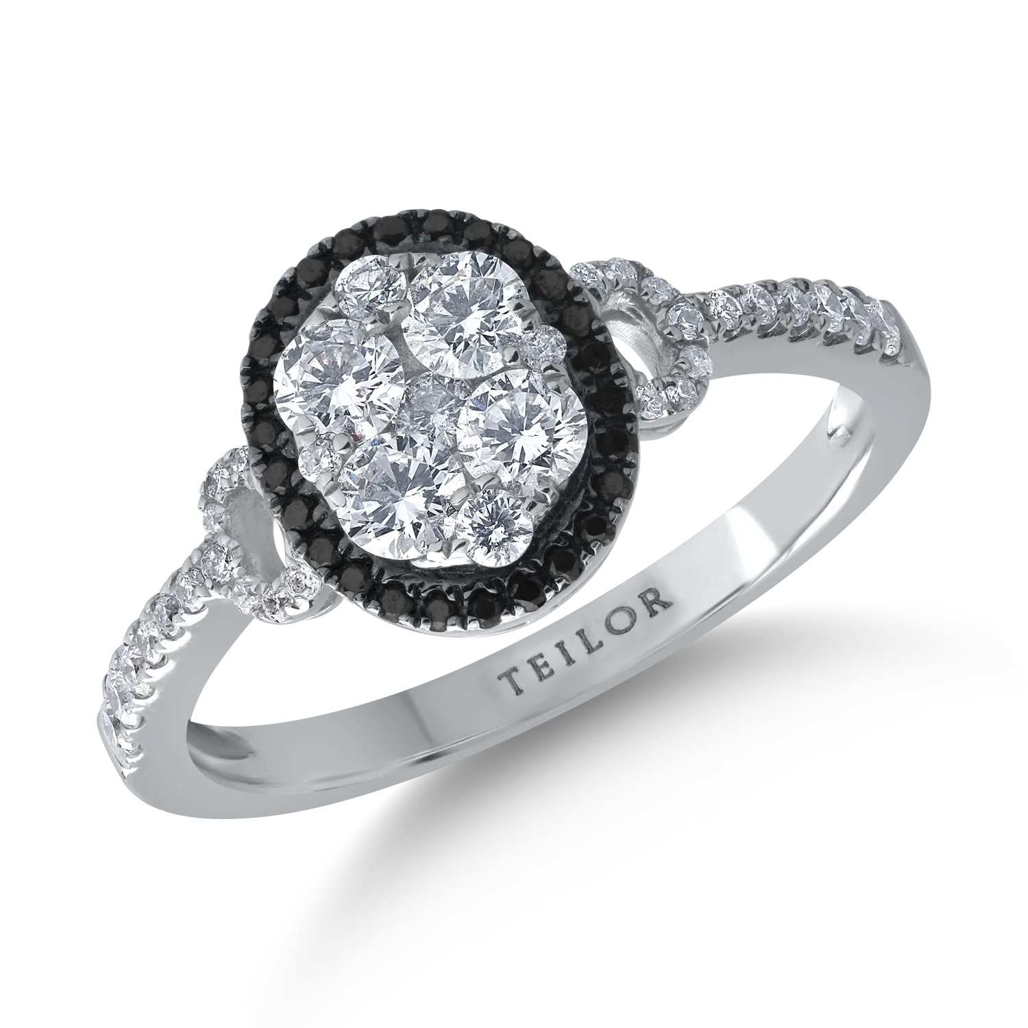 Teilor Inel din aur alb cu diamante transparente de 0.64ct si diamante negre de 0.08ct