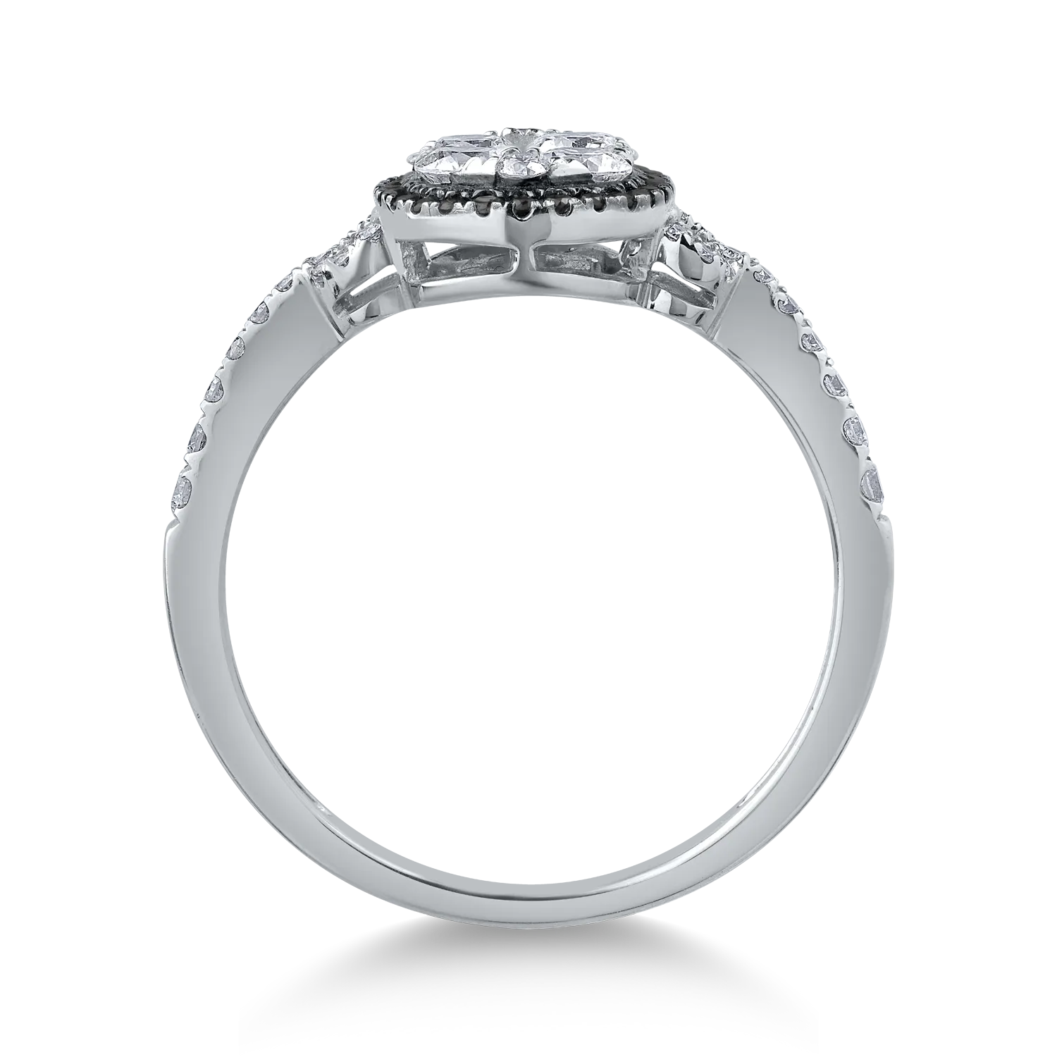 Inel din aur alb cu diamante transparente de 0.64ct si diamante negre de 0.08ct - imagine 2