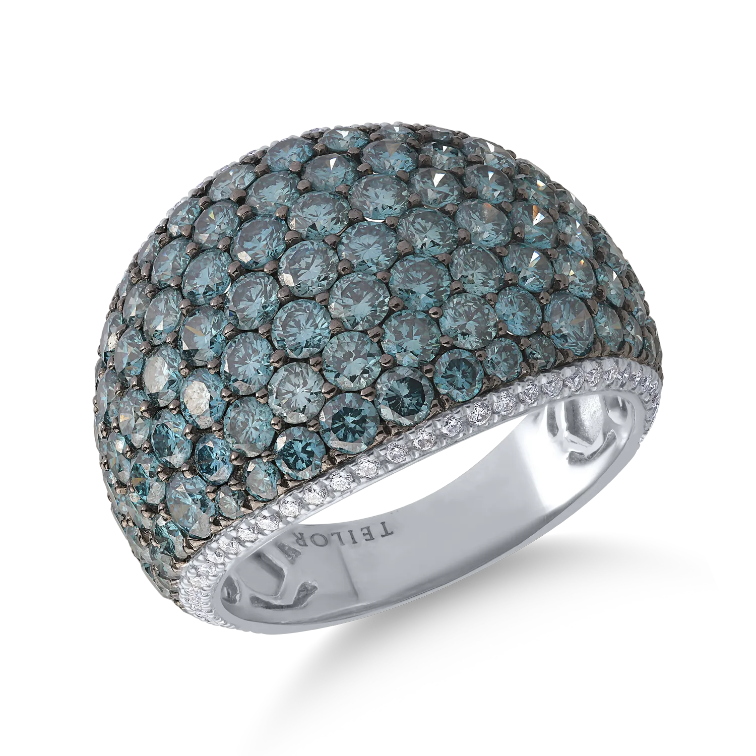 18K fehérarany gyűrű 4.05ct kék gyémántokkal és 0.26ct tiszta gyémántokkal