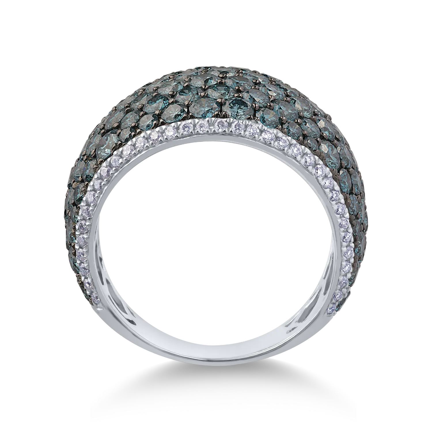 18K fehérarany gyűrű 4.05ct kék gyémántokkal és 0.26ct tiszta gyémántokkal