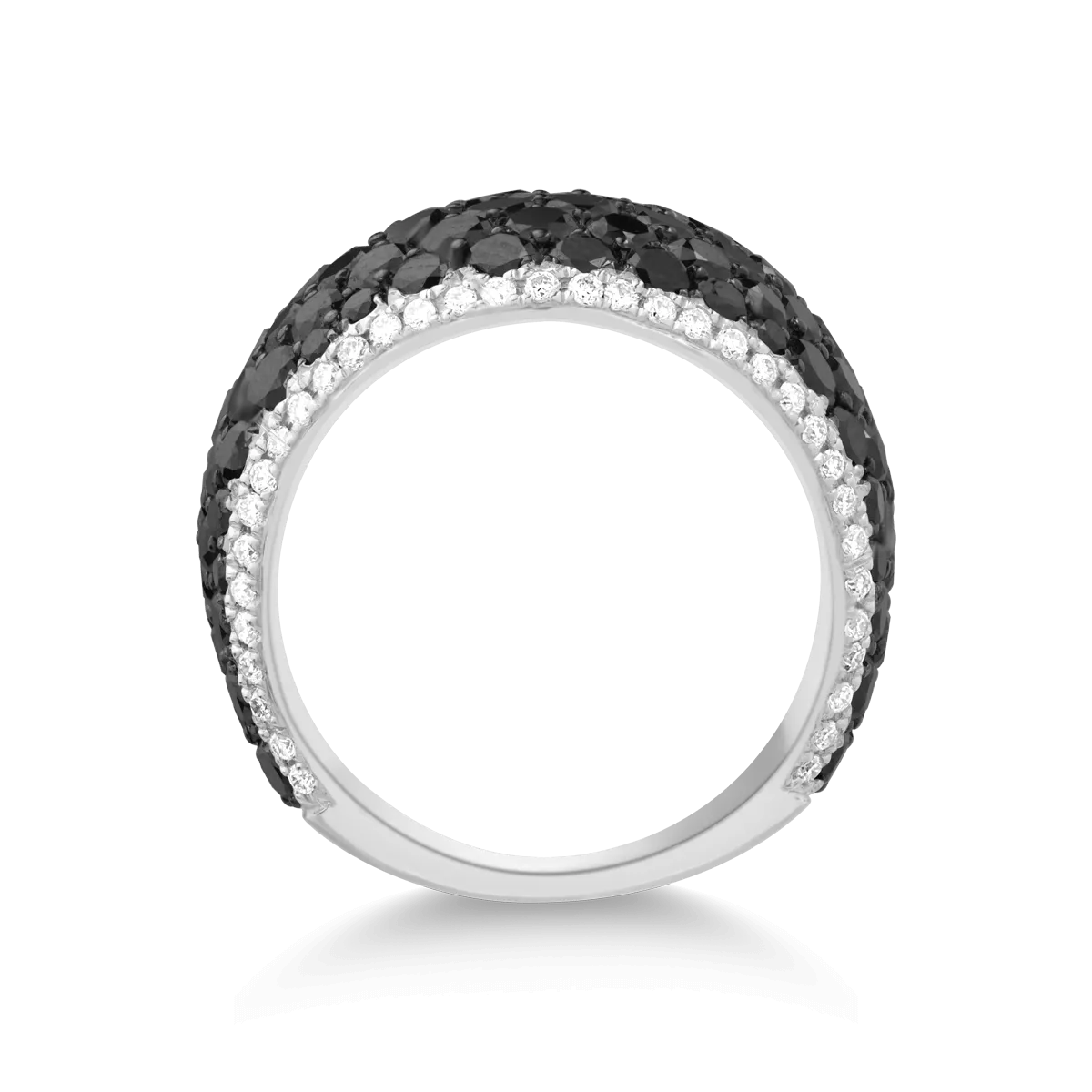 Пръстен от бяло злато 14K с черни диаманти 4.2ct и прозрачни диаманти 0.34ct