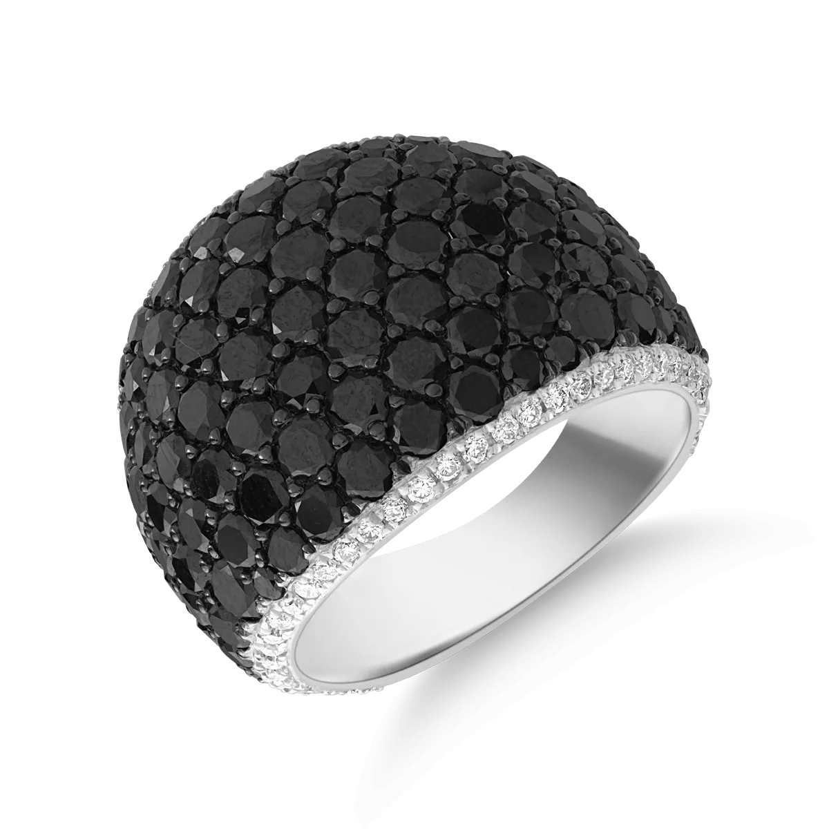Inel din aur alb cu diamante negre de 4.2 si diamante transparente de 0.34ct
